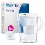 BRITA Carafe Filtrante Marella Blanche (2,4l) incl 6 cartouches filtre eau robinet MAXTRA PRO All-in-1 réduit PFAS,calcaire, chlore, certaines impuretés et métaux indicateur temporel, éco-emballage