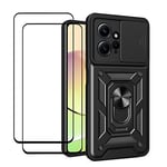 MMlife for Xiaomi Redmi Note 12 4G Case with Camera Cover and Stand Kickstand Ring with Tempered Glass Screen Protector [2 pieces],Military Grade Shockproof Protective Cover, Black