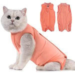 Avont Cat Recovery Suit Post Surgery, Elizabethan Collar & Cone Alternative, Kitten Onesie Pet Surgical Spay Shirt for Abdominal Wounds or Skin Diseases -Coral (M)