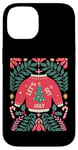 Coque pour iPhone 14 Pull de Noël bohème festif en forme de canne à sucre d'orge floral