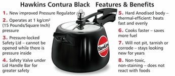 6.5 Litre Hawkins Contura Black Hard Anodised Aluminium Pressure Cooker 