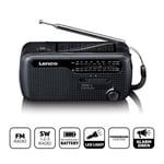 Lenco - Portable wind-up emergency radio flashlight and power bank in one - Black - MCR-113BK