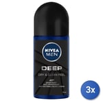 3x Nivea Men Deep Roll-On 50 Ml