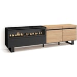 Meuble tv, Banc Télé, Grand espace de Rangement, 200x57x35cm, Pour les tv jusqu'à 80', Cheminée électrique, Design industriel, Style moderne, Chêne