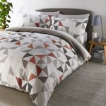 Geometric & Striped Duvet Cover Hendra Quilt Bedding Set King Terracotta Orange