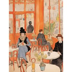 A Bustling Parisian Cafe in the Style of Toulouse Lautrec Paris French Orange Unframed Wall Art Print Poster Home Decor Premium