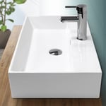 ECD Germany Vasque à Poser Lavabo Salle de Bain - Rectangulaire - 605 x 365 x 130 mm - en Céramique - Blanc - Kit de Vidange - Lave-Main Évier