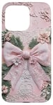 iPhone 15 Pro Max Aesthetic Pink Floral Bow Christmas Holiday Xmas Case