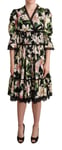 Dolce & Gabbana WoMens Black Cotton Lily Print Lace Trim Dress - Size IT 36 (Women's)