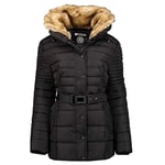 Geographical Norway BELLENA - Grande Parka pour Femme - Manteau Hiver Chaud - Manches Longues Et Col en Fourrure Synthétique - Jacket Dame Tissu Resistant (NOIR/XXL)