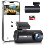 GKU 4K Dash Cam, Built-in WiFi, Dashcam with UHD 2160P, 24H Parking Mode, Night Vision, WDR, 170° Wide Angle, Loop Recording, G-Sensor, Car Camera Dash Cam Includes 64GB SD Card, Supports 256GB Max