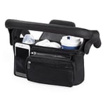 Sac de Rangement Universel pour Poussette, Poussette Organisateur avec Poche zippée, Grande Capacité Organisateur de Buggy Pour Poussette avec Porte-Bouteilles Isolés, Noir