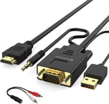 Câble Vga Vers Hdmi, Cable Adaptateur Vga A Hdmi Ancien Pc De Style À Nouvelle Tv/Moniteur, Convertisseur Vga To Hdmi Cordon Avec Audio Pour Ordinateur Portable À Projecteur 1.8M/6[PCZ230720]