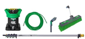 Unger Pure Starter Kit for Glass and Window Cleaning-Hydropower Ultra-6m Telescopic Pole, 20m Hose Pipe, Fed Angle Brush-30 Percent More Water, Aluminium, Green, 40 cm