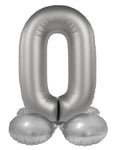 Folat Aluminium Argent avec base Chiffre 0-Moonlight Silver-Satin Gloss-72 cm-Ballon de décoration de fête d'enfants, anniversaires, pas besoin d'hélium, 10530