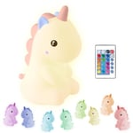 Madrigal Raibow Unicorn - Licorne - Veilleuse pour chambre d'enfant - USB-C rechargeable avec télécommande - Lumière multicolore et chaude - Silicone douce non toxique - Licorne arc-en-ciel - Rouge