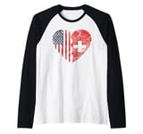 Swiss American Flags Heart | United States Switzerland Roots Raglan Baseball Tee