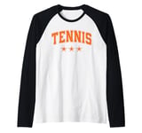 Tennis All Orange Stars Classic Retro Varsity Text Raglan Baseball Tee