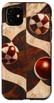 Coque pour iPhone 11 Marron Art Déco Cerise Rétro Motif 8 Boules