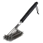 Brosse pour barbecue 3 en 1, brosses de nettoyage à 360° en acier inoxydable, ensemble de brosses à manche en PP de 45 cm de long, noir foncé