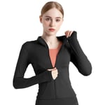 BenBoy Veste de Sport Femme Respirante Veste de Course à Manches Longues Course Running Léger avec Fermeture éclair Haut de Fitness avec Trous pour Les Pouces Yoga Randonnée SYMTWT03-Black-XL