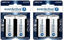 everActive D Lot de 4 Piles Pro Alcaline Mono LR20 R20 1.5V Haute Performance 10 Ans Durabilité - Lot de 4-1 Carte Blister,Emballage Peut Varier