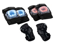 HUDORA Children's and Adult Protector Set, Size M, Optimal Visibility on Skates, Scooters, MTB Thanks to 11 LED Lights, Includes Elbow Pads, Knee Pads and Wrist Guards, Black, M