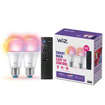WiZ, kit 2 ampoules connectées E27 Wi-Fi + télécommande, équivalent 60W, fonctionne avec Alexa, Google Assistant