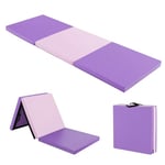 COSTWAY Tapis de Gymnastique Pliable Epais, Matelas d'Entrainement en Mousse et PU avec Poignées, pour Gymnastes Entraînements Sportifs Yoga, 180x60x5CM (Violet et Rose)