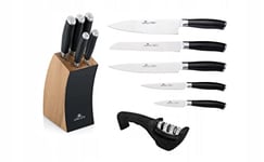 Gerlach Deco Noir Couteau Aiguiseur Bloc En Bois De Hêtre Pour Cuisine 5 Types de Lames Acier Durable Dur Poignée En Acier Inoxydable ABS Couteau De Cuisine Chef Pain Légumes