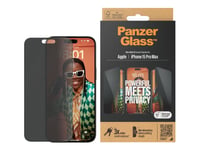 Panzerglass - Skärmskydd För Mobiltelefon - Ultrabred Passning - Glas - Med Sekretessfilter - Ramfärg Svart - För Apple Iphone 15 Pro Max