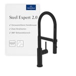 Villeroy & Boch Steel Expert 2.0 Robinet de cuisine haute pression avec fonction de commutation et bec pivotant, mitigeur d'évier économiseur d'eau, hauteur du bec 170 mm, noir mat