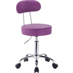 Woltu - Tabouret de Bureau, tabouret de travail à roulettes, chaise de bureau avec dossier, hauteur réglable, Violet