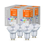 LEDVANCE Lampe à réflecteur LED intelligente avec technologie WiFi, base GU10, couleur de la lumière variable (2700-6500K), couleurs RVB variables, dimmable, remplacement 50W, SPOT RGBW, paquet de 4