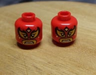 Lego Minifigure head Red With Angry Face x2 Parts & Pieces **