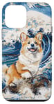 Coque pour iPhone 12 mini Sabtle White Corgi Chien Maman Papa Kanagawa Art Beach