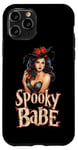 Coque pour iPhone 11 Pro Spooky Babe Sorcière avec fleurs pour Halloween