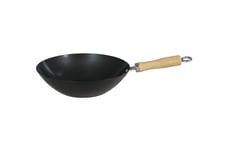 Dexam 12108411 Non Stick Carbon Steel Wok With Wood Handle 27cm/10.5 -inch, Black (Non-stick Coating)