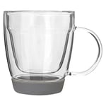 Premier Housewares Double paroi Mug, Verre, Gris Base en Silicone, Verre, Claire, 220 ML