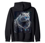 FUN BEAUTIFUL LEOPARD.BIG WHITE CAT WITH SILVER NECKLESS Zip Hoodie