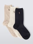 Ralph Lauren Fine Knit Ankle Socks, Pack of 3, Navy Assorted