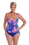 24th & Ocean Women's Twist Front Flyaway Tankini Swimsuit Top, Sapphire//Luminous Blossom, XL