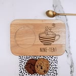 eBuyGB Engraved Tea & Biscuit Board -"NINE-TEA" Design - Wood Coffee Treat Board, 90th Milestone Birthday Gifts for Men, Him - Ninetieth Gift for Friend, Grandad, Dad, Husband, Brown