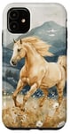 Coque pour iPhone 11 Aquarelle Running Palamino Horse in Meadow