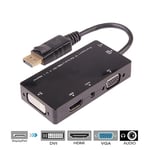 DP à 4 en 1 - adaptateur Displayport DP mâle vers DVI HDMI VGA Audio femelle, Port d'affichage, convertisseur de câble pour projecteur d'ordinateur, moniteur de télévision