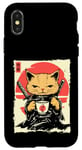 Coque pour iPhone X/XS Kawaii Samurai Cat Drinking Coffee, Ninja Cat for Cats Lovers