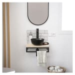 Meuble lave-mains SOHO plan fin p-serviette dessous vasque noire+miroir