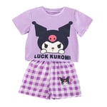 Kid Girls Kuromi Melody Cinnamaroll T-shirt Tartan Shorts Pyjamas Set Sleepwear Purple 130cm