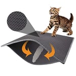 Pieviev Cat Litter Mat Litter Tray Mat of Large Size Double Layer Honeycomb Large Holes Design EVA Material Non-BPA, Soft on Paws and Washable (76X61cm Gray)