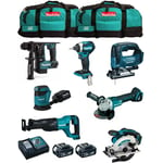 Kit MK704 (DHR171 DGA504 DTD154 DJR186 DJV182 DSS610 DBO180 2 x 5,0 Ah DC18RC 2 x LXT600) - Makita